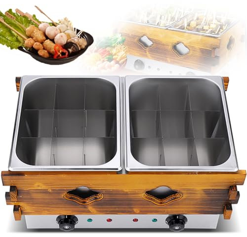 Oden Cooking Pot, 20L Commercial Electric Soup Pot, Noodle Cooker, Skewers, 18 grids, Double Basins With Independent Temperature Control, Suitable For Restaurants, Convenience Stores And Snack Bars