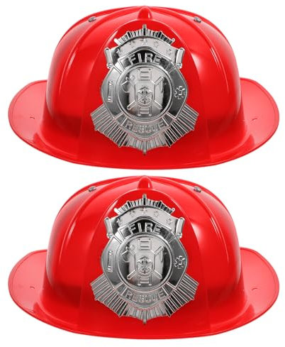 Vaguelly 2 Stück Kinder Feuerwehrhelm Rot – Kunststoff Feuerwehrmann Hut Für Rollenspiele Halloween Kostümzubehör Für Jungen Und Mädchen