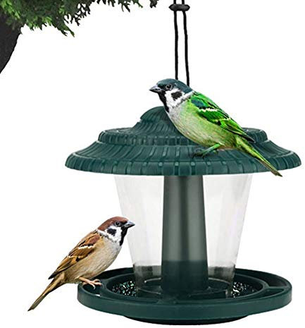 CoByda Transparenter Pavillon-Vogelfutterspender zum Aufhängen mit Dach für eichhörnchensichere Gartendekoration
