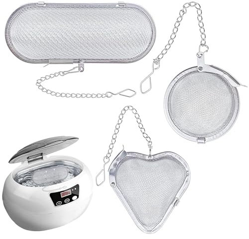 Jaczora 3 Pack Ultrasonic Cleaner Basket Stainless Steel Basket Fine Mesh Parts Cleaning Basket with Lock, Ball Mesh Tea Infuser Ornament Steam Cleaner Basket Small Parts Washing Basket