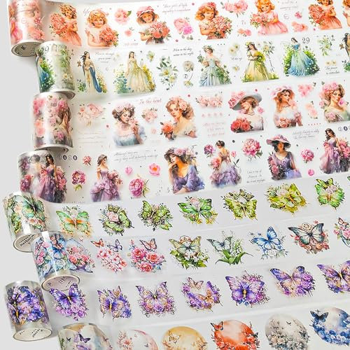 SpeedBurst 8 Rolls Washi Tape set,PET Washi Tape Set 5/6cm x 2m Retro Scrapbook Stickers, Dekoratives Klebebandfür Bullet Journals, Basteln und Geschenkpaket