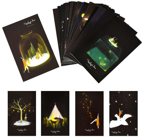 SLTAXAR 30 Stück Postkarten Leuchten im Dunkeln Postkarten set 14 x 9 cm Danksagungskarten Gästebuch Poster Reisepostkarten Glow In The Dark Postcard Postkarten Leuchtend für Gästebuch Gastgeschenk