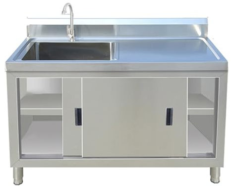 DHNDSDP Fregadero Inoxidable con Encimera Mueble Fregadero de Acero Inoxidable Estante de Almacenamiento con Grifo Fregadero Fregadero Fregadero Cocina(Right Platform)