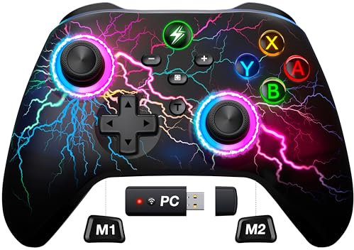 HASACOOL Wireless Switch Controller Compatible with Switch/Lite/OLED/PC, with 2.4 GHz USB Receiver for PC,RGB Lightning Programmable 1000mAh Switch Pro Controller
