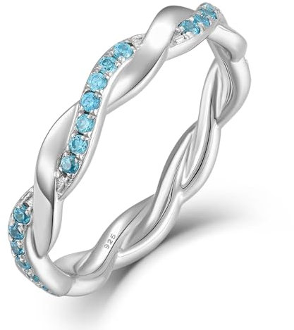 YL Unendlichkeit Damen Ringe 925 Sterling Silber Aquamarin Stapelbare Ring Eternity Ewigkeitring Schmuck Geschenke für Damen Mutter Freundin,Größe56