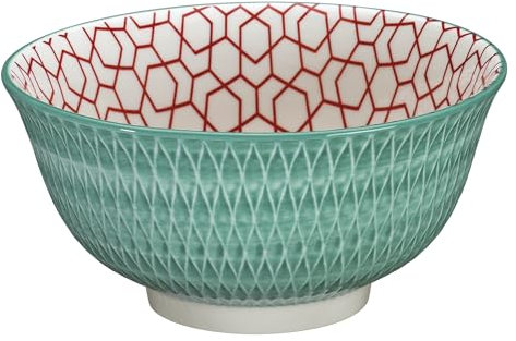 cilio Bowl AMICI Rauten Türkis | Porzellan Schüssel | Gebrannt bei 1300 °C | Ramen Schüssel | Spülmaschinen- / mikrowellengeeignet | Glasierter Boden | Müslischale | 7 cm/Ø 15,5 cm | 500 ml