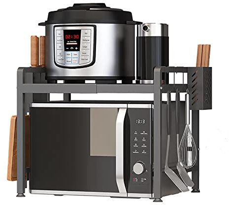 Support de Rangement pour Micro-Ondes, Support de Four à Micro-Ondes réglable, Extensible, étagère de comptoir de Cuisine et Organisateur en Acier au Carbone, Noir Mat/Haut 42 cm