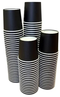 Newcup 100 x Black Cups. 7oz (200ml) Squat Cup. Disposable Drinking Paper Cups, Hot or Cold Drinks. White, Black and Red Available.