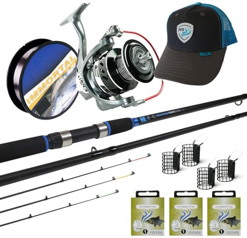 JVS Revolution Feeder Set - Komplette Feederrute + Feedermühle Angelschnur Unterlinien Feederkörbe - Schwarz