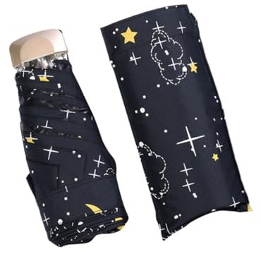 DEARMAMY Parapluie De Voyage Pliable À 6 Baleines - Parasol En Vinyle Léger Et Anti-uv Petit Et Compact