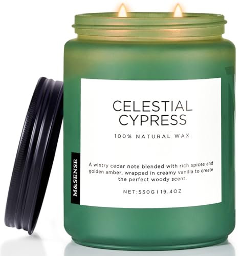 M&SENSE Zedernholz & Kardamom Duftkerzen im Glas 550g 2 Baumwolldochte,starker Duft 110 Std. lang anhaltende Kerze natürliche ungiftige Sojawachskerze geschenkkerzen CelestialCypress