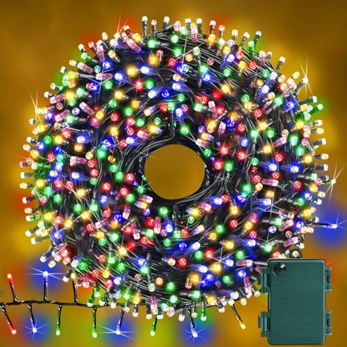 Christmas Cluster Lights 2.5M 200LED Christmas String Lights Christmas Lights Battery Operated Fairy Lights with 8 Modes Waterproof Christmas Tree Lights for Outside Indoor Decorations Multicolor