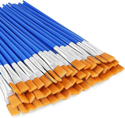 60 Pezzi Set Pennelli Paint Brush Set per Artisti, Adulti e Bambini (Blu), 7mm Pennelli Piatti per Dipingere Acquerello e Acrilico