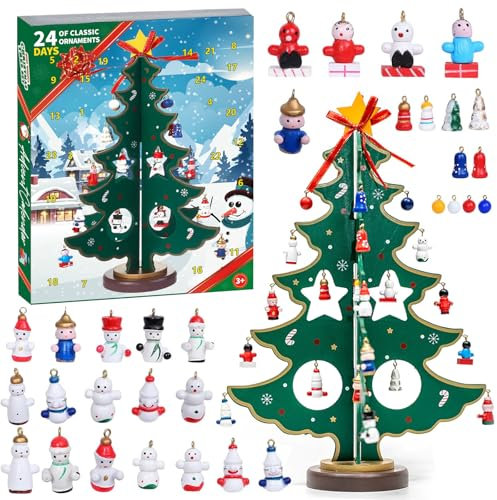 Calendario de Adviento de Navidad 2024,2024 Calendario de Adviento para Niños,Calendario de Adviento 2024 Niños,24 Días de Cuenta Atrás de Navidad,árbol de Navidad de Madera,árbol de Navidad Juguete