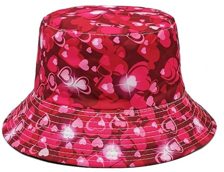YAMEIZE Trendiger Herz Eimer Hut für - Damen Herren Fischer-Herz Bucket Hat Sonne Fischerhüte Reversible Sonne Wandern Strand Party Funky