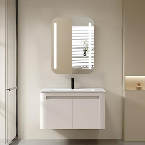 Talos Spiegelschrank mit Beleuchtung Black Linea 60x70cm - Spiegelschrank Bad mit 2 Ablageflächen - Aluminium - Rückwand verspiegelt