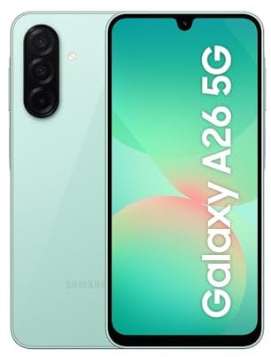 SAMSUNG Galaxy A26 5G AI Smartphone Without Contract, Simlock Free AI Mobile Phone with Android, 6 GB RAM, 128 GB Memory, 50 MP Camera, Mint, 2.5 Year Warranty [Exclusive on Amazon]