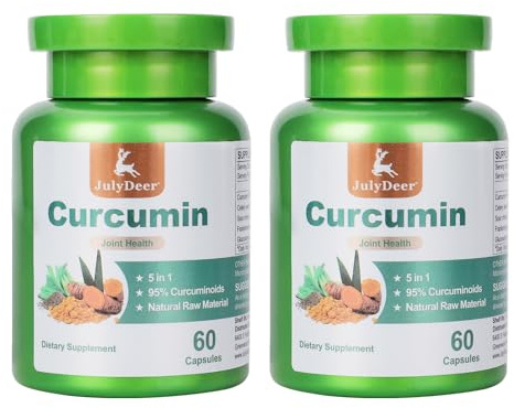 JulyDeer Curcumin Turmeric Complex 2 Bottles with Celery Seed, Sour Cherry, Frankincense Extract, Glucosamine, 95% Curcuminoids for Joint Health, Antioxidant, Immunity Support - 120 Capsules