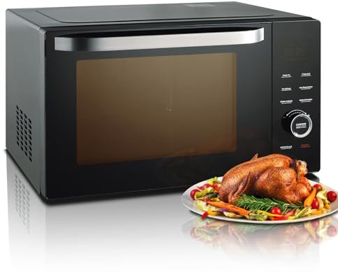 Techomey 34L Combination Microwave Oven and Grill, 1000W with 2400W Grill and Convection Functions, Combination Microwave with Air Fry Feature, Stainless Steel, Turntable