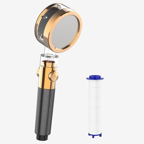 HONBOO Pommeau de Douche avec Filtre, Douchette avec Arrêt d’Eau, Douche Économique, Pommeau Haute Pression pour Éliminer le Calcaire, le Chlore, les Bactéries et les Métaux Lourds, Noir