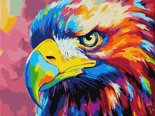 KOMKING Paint by Numbers for Adults Kids, Painting by Numbers for Adults Animals Canvas Numbers Painting Craft Kits on Canvas, Color Eagle 40x50cm Without Frame