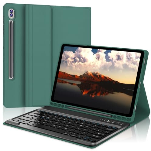 Funda Cover Teclado para Samsung Galaxy Tab S9 FE+ 12.4 2023, Teclado Español Ñ Desmontable Bluetooth y Funda de Diseño Minimalista 360° para Samsung Galaxy Tab S9 Plus 12,4 2023, Verde Oscuro