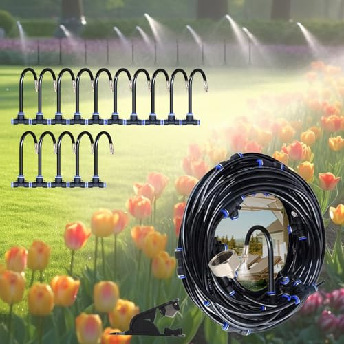Nebulizador para Terraza, dellyy Kit de Nebulización, 360° Sistema de Nebulizacion, por Nebulización con Bomba, Para Jardines, Césped, Sombrillas, Enfriamiento Rápido (15M)