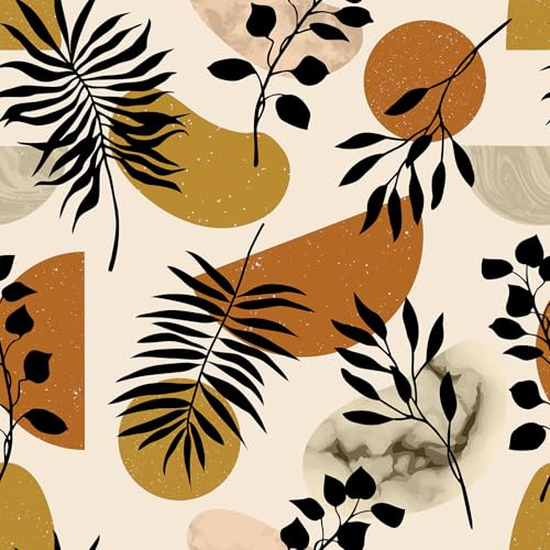 VEELIKE Tapete Geometrische Muster Orange Gelb Vintage Boho Blätter Geometrische Tapete Schlafzimmer Badezimmer Mitte des Jahrhunderts Mustertapete Wand Tapeten Wohnzimmer Muster 44.5 cm x 300 cm