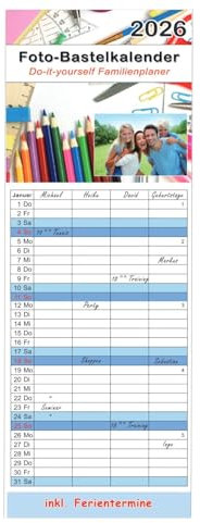 Wandkalender 2026 Familienplaner mit 4 Spalten Küchenkalender Geburtstagskalender DIY Bastelkalender zum Selber gestalten XL Großformat 53 x 19 cm