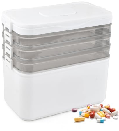 Samlonge Scatola medicinali, Quattro strati Portatile porta medicine da casa con maniglia e scomparti, Plastica trasparente organizer medicinali per casa e viaggio