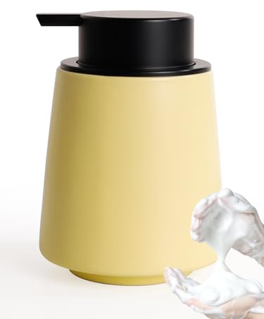 Autumnlife Seifenspender Keramik Schaumseifenspender, Gelb Spülmittelspender Küche mit Großer Pumpenkopf, Nachfüllbarer Schaumspender Matt Soap Dispenser für Küche, Bad - 400 ml