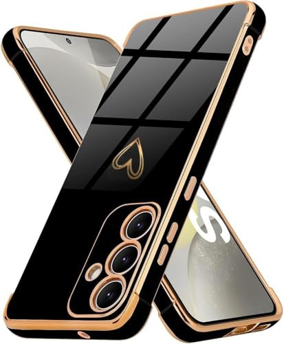 CaseLover Handyhülle für Samsung Galaxy A17 4G/A17 5G Hülle, Schwarz | Gold Herz Muster, Galvanisierte Weich Silikon TPU Bumper Case, Ultra Dünn Kameraschutz Stoßfeste Schutzhülle, für Mädchen