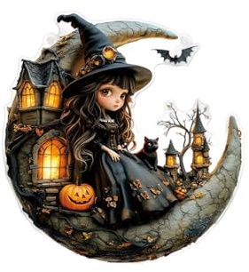 Witch Window Hanging Sun Catcher, Vintage Sonnenfänger Aus Acryl Mit Mond Und Hexe, Personalisierte Hexe Fenster Hängende Dekoration, Für Außenverwaltung Verwenden Sie Hängende Halloween Dekorationen