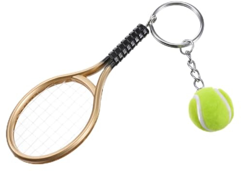 Bruislard Schlüsselanhänger, Neuheit Tennis Schläger Schlüsselring, Kreativer Sport Schlüsselanhänge, Tennisball Anhänger Keychain für Sport Liebhaber Geschenk (Gold)