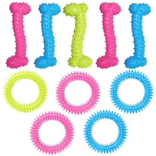 KEORHEZ Welpe Zähne Kauen Spielzeug 10Pcs, Juckreiz Kleine Hunde Welpenspielzeug Ring, Gummi Kauspielzeug Mundgesundheit Welpen Interaktives Naturkautschuk Spielzeug Kleiner Ring für kleine Hunde