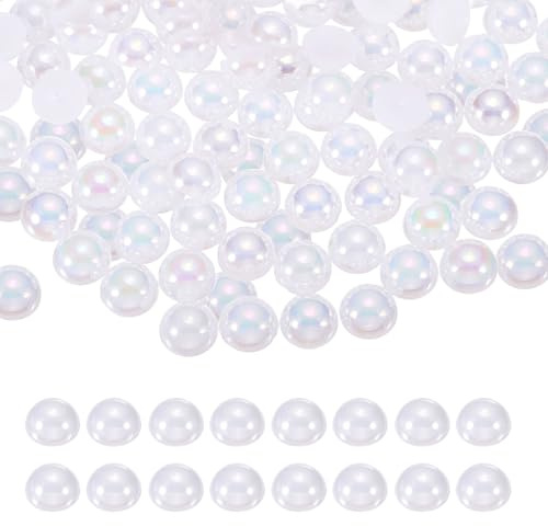 QUARKZMAN 1300 Stück Halbrunde Perlen Weiß AB 6 mm Halbperlen | Kunststoff Bastelperlen, Perlen zum Auffädeln, Halb Flachrückige für DIY Basteln Kleidung Tumbler Verzierungen Nagel