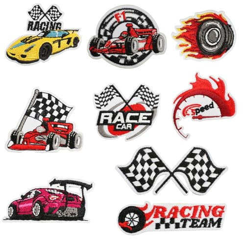 Huaxintoys 9 Stück Rennsport Patch Set, Rennwagen Patch Zum Aufbügeln, Cars bestickte Zum Aufbügeln, Patches Zum Aufnäher für Taschen, Hut, Jeans, Jacke, Biker