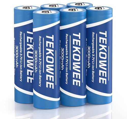 3.7V Rechargeable Battery, 3000mAh Button-top 3.7Volt Rechargeable Batteries for Small Fan, Headlamp, Flashlights [6 Pack, 18 x 65mm]