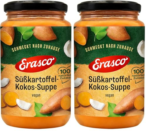 Erasco Süßkartoffel-Kokos-Suppe vegan im Glas aus 100% natürlichen Zutaten, 350ml – lecker und herzhaft, ohne Konservierungsstoffe, schnelle Zubereitung, fertige Suppe (Packung mit 2)