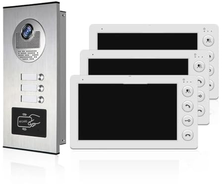 Interphone vidéo 3 unités multi-appartements avec carte RFID déverrouillage