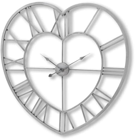 Hill 1975 Silver Heart Skeleton Wall Clock, Metal, Mixed, one 17857