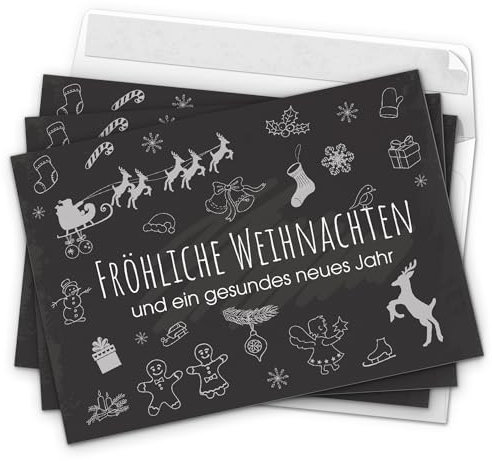 Einladungskarten Manufaktur Hamburg 10 moderne Weihnachtskarten mit Umschlag, Motiv Tafel Kreide Look (schwarz, modern, Typo) im Postkarten Format/Weihnachten/Weihnachtspostkarten