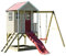 Wendi Toys M10R Kinder Gartenhaus mit Rutsche & Schaukel, 290 x 350 x 242 cm, FSC-zertifiziertes Holz, Rot – Stelzenhaus mit Sandkasten, wetterfestes Kinderspielhaus für den Garten