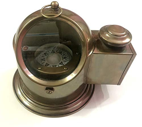 Antique Messing-Kompass mit schwebendem Zifferblatt und kardanischer Öllampe für Schiff/Boot