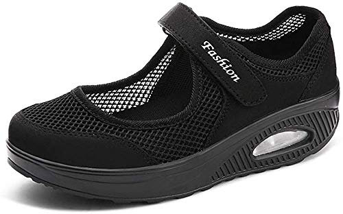 Femmes Minceur Chaussures Taille 35-42eu Marche Baskets Plate-Forme Chaussures Poids Air Léger Engrener Elastic Sports en Yoga à Enfiler Pas Cher Trainers en Maille Plates Été noir- 39EU