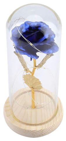 Fiore rosa del piccolo principe, fiore rosa eterno conservato con stringa LED in cupola di vetro.Buon per fidanzata, San festa della mamma(blu)