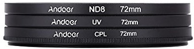 Andoer 72mm UV + CPL + ND8 Circular Filtersatz Circular Polarizer Filter ND8 Graufilter mit Beutel für Nikon Canon Pentax Sony DSLR-Kamera