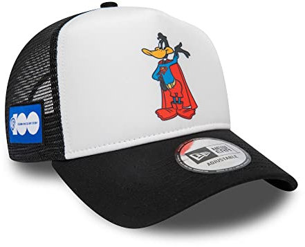 New Era Daffy Duck Superman Looney Tunes 100 Years WB White Black A-Frame Trucker Cap - One-Size