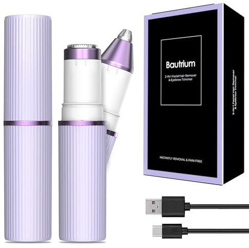 2-in-1 Gesichtshaarentferner Kit für Frauen, Bautrium Elektrischer Gesichtsrasierer Augenbrauenrasierer Damen mit USB-C-Kabel & Aufbewahrungstasche