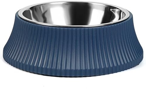 Belle Vous Blue Stainless Steel Dog Food Bowl - 300ml/10oz Raised Feeding Bowl - Non-Slip & Non-Spill Pet Feeder/Water Bowl for Small-Large Cats/Dogs